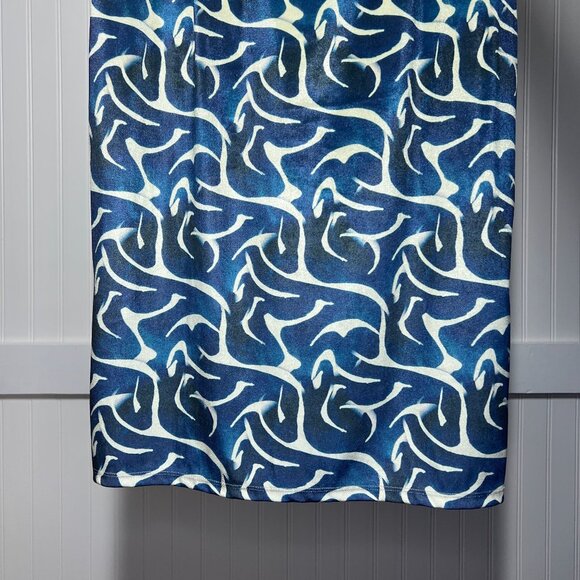 Averie NWT Thea Off Shoulder Blue Abstract Print Cap Sleeve V-Neck Sheath Dress - Picture 8 of 15